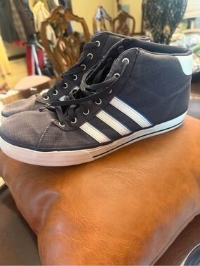 adidas Navy High-Top Sneakers with White Stripes